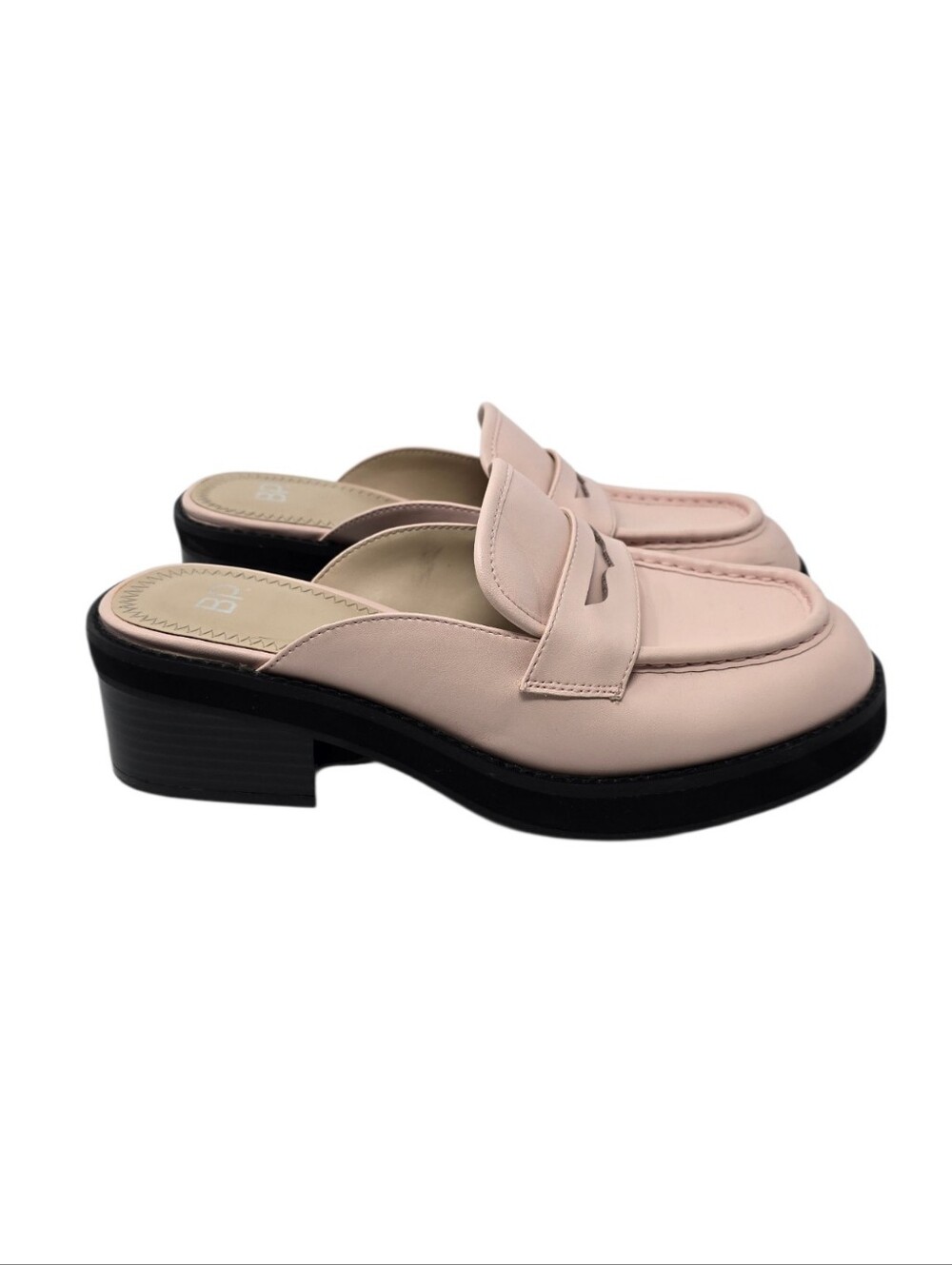 Brass Plum Annika Shell Pink Square Toe Chunky Penny Loafer Mules Size 8